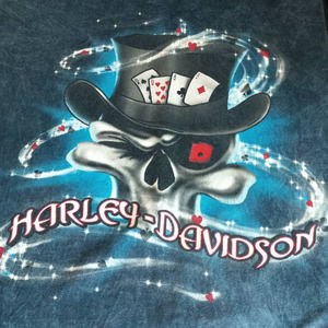 Vintage Alamo City Harley Blue Mineral Wash Cut-Off Muscle Tank Top-Hat Skull